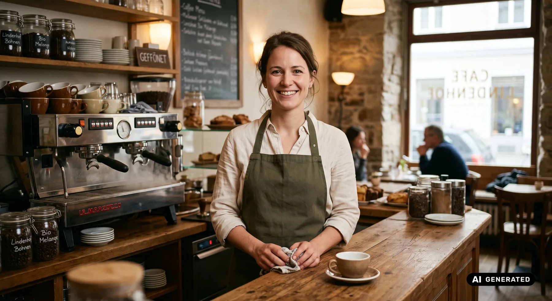 Anna Steiner, Inhaberin des Café Lindenhof, hinter dem Tresen