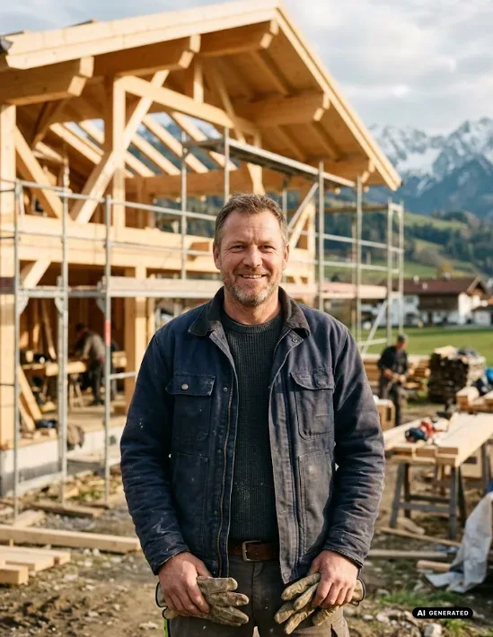 Martin Huber, Inhaber von Huber Bau, auf einer Baustelle
